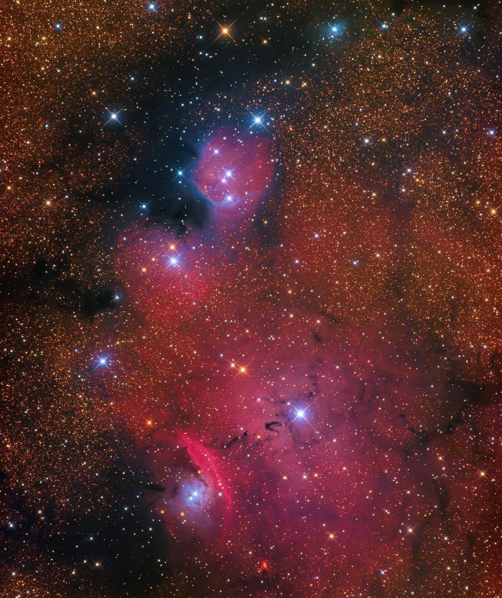Red emission and blue reflection nebulae in Sagittarius